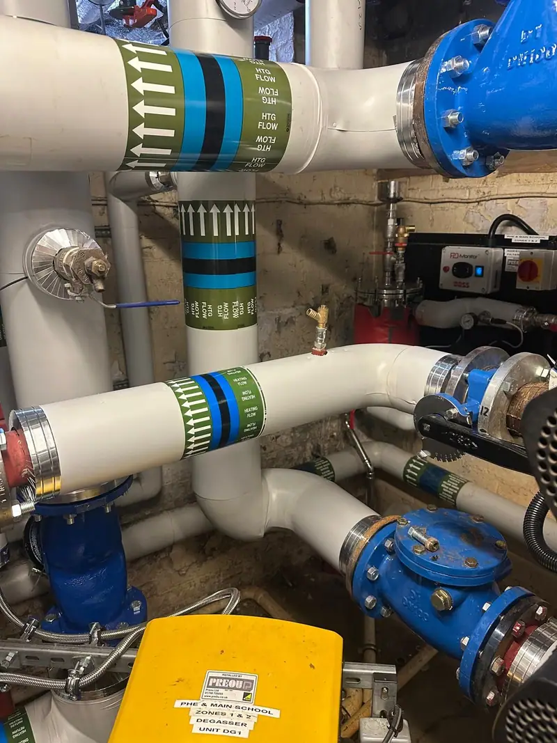 Pumps and valves on a school heating circuit